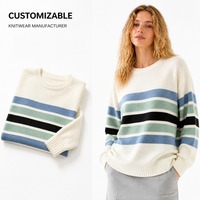 Pull en maille rayé pour femme, col polo, boutons simples, manches longues, style rétro chic, automne 2026, 100 % polyester