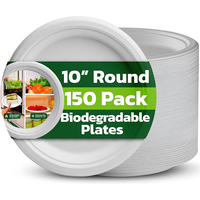 Assiettes jetables personnalisées en pulpe de bagasse de canne à sucre, 10 pouces, 100% compostables et biodégradables, pour plateaux de restauration rapide