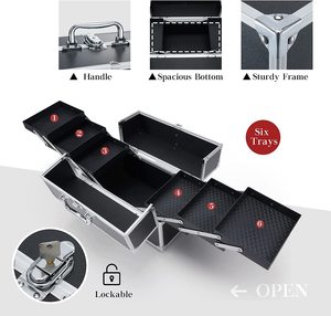 Boîte de maquillage étui de voyage avec extra large 6 plateaux stockage cosmétique professionnel pour <span class=keywords><strong>maquilleur</strong></span>, technologie des ongles, coiffeurs - Product Image 3