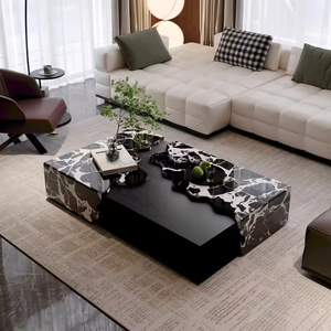 Centro de mesa de centro Rectangular negro de madera de mármol de lujo moderno para 2 cajones sala de estar hogar diseño de muebles multifunción - Product Image 4