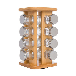Factory Bamboo Rack Kitchen Bamboo Spice Rack <strong>Tabletop</strong> <strong>Storage</strong> 4 Tier 16 Jar Revolving Spice Rack - Product Image 2