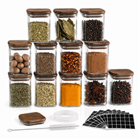 Contenants de stockage alimentaire de luxe avec étiquette personnalisée, 4 oz, en verre borosilicate, avec couvercles en bois d'acacia
