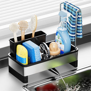 Organisateur d'évier en acier inoxydable, organisateur de cuisine avec porte-éponge, porte-torchon - Product Image 5