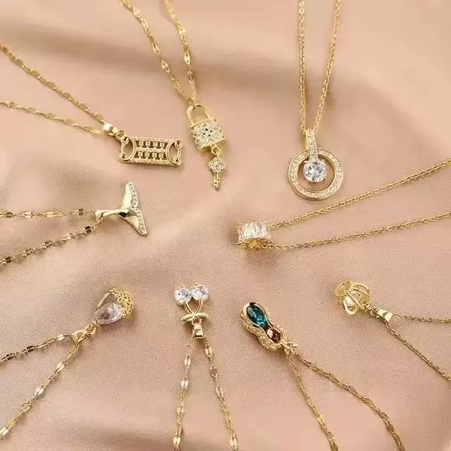 PUSHI jewelry18K gold stainless steel necklace mixed necklace lot mix zircon jewelry rose pendant necklace women gift