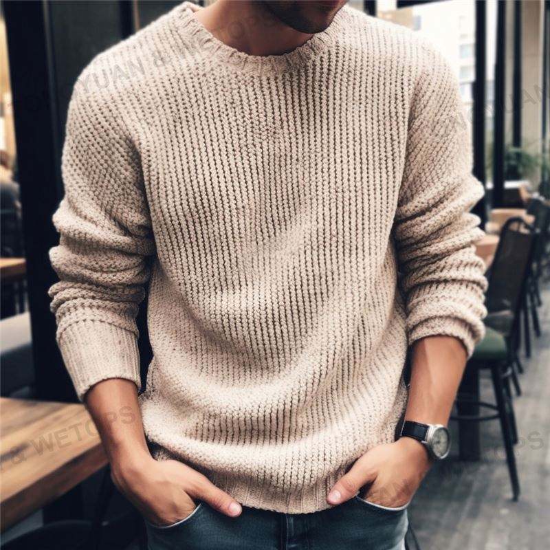 Maglione Da Uomo A Maniche Lunghe A Righe Lavorato A - Foto 8