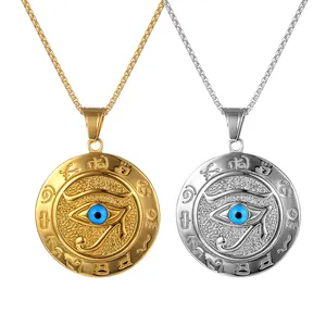 Vintage Ancient Evil Eye Of Horus Pendant Stainless Steel 18K Gold Plated Lucky Protection Egyptian Medal Necklace Gifts