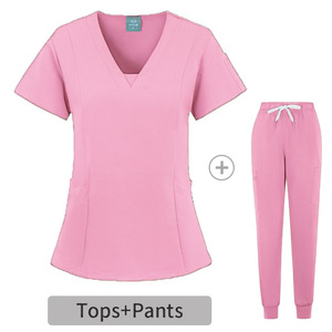 Women's Scrub <b>Set</b> Short Sleeve V-Neck Top With Pants For Nurses Doctors Clinics Pet Hospitals Beauty Salons HZM-503 - Product Image 4