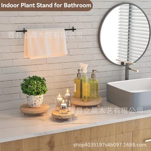 Wooden Round Base Flower Pot <b>Stand</b> Small Medium Large Shelf For Home Decoration Storage Display Rack - Product Image 2