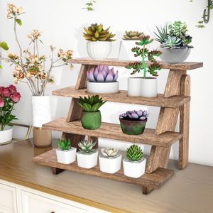 ชั้นวางคัพเค้กไม้สี่ชั้นสไตล์วินเทจ สีธรรมชาติ ชั้นวางโชว์งานฝีมือแกะสลัก ถาดเสิร์ฟขนมสำหรับสวน - Product Image 6