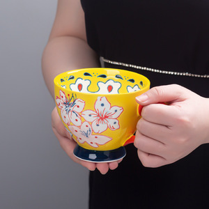 Dessiné à la main Vintage Style courtois tasse à eau en céramique fleur tasse ménage résistant aux hautes températures sous glaçure couleur tasse créative - Product Image 4