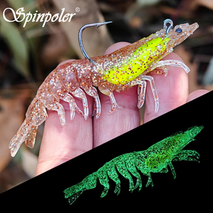 Spinpoler 3 piezas de <span class=keywords><strong>camarones</strong></span> pre-montados con anzuelo afilado, señuelo de plástico blando UV que brilla en la oscuridad, tipo langosta sin enredos para pesca de lubina en el mar - Product Image 2