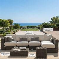 Canapé d'extérieur modulaire en rotin PE, résistant aux intempéries et aux UV, style ferme du milieu du siècle, pour jardin, cour et parc
