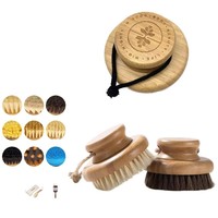 Brosse corporelle sèche en bois écologique, poils de cheval naturels et sisal, pour le bain et la douche, avec poignée antidérapante rainurée, exfoliation simple de la peau