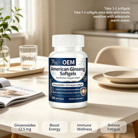 Gélules de ginseng américain OEM/ODM, 12,5 mg de ginsénosides, soulage la fatigue et stimule l'énergie, 60 unités