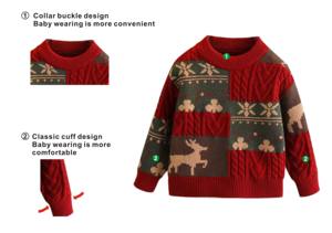 Best-seller <span class=keywords><strong>Pull</strong></span> de Noël jacquard à manches longues et col rond en coton biologique pour bébé - Product Image 3