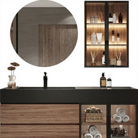 YSG004 Meuble-lavabo mural moderne et minimaliste avec miroir LED intelligent, armoire latérale et vasque en céramique intégrée en dalle de roche