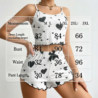 Ensemble de pyjamas d'été grande taille pour femmes, base blanche avec imprimé cœur noir, dos nu, vêtements d'intérieur