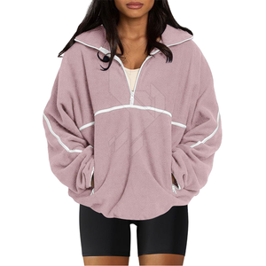 Sweat-shirt à capuche décontracté personnalisé avec fermeture éclair 380 g/m² à épaules tombantes pour femme, vente en gros, en polyester, pour fille - Product Image 2