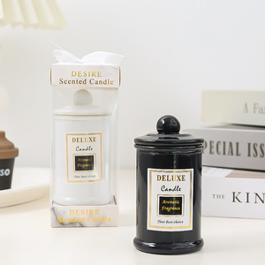 Bougies en cire aromatique dans un bocal en verre, personnalisé, classique, luxe, <span class=keywords><strong>noir</strong></span>, blanc, pot à thé avec couvercle, bougies parfumées de soja - Product Image 1