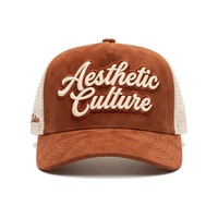 Gorra Trucker de Gamuza Personalizada de 5 Paneles para Hombre y Mujer con Logotipo Bordado, Visera Curva y Cierre a Presión