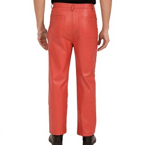Pantalon en cuir pour homme léger, respirant, avec fermeture éclair, devant plat, taille mi-haute, coupe droite, décontracté, streetwear d'hiver, logo personnalisé - Product Image 6