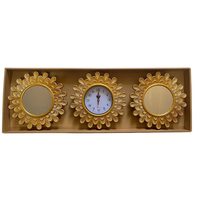 Ensemble de 3 miroirs muraux ronds vintage sculptés, avec cadre en métal antique, pour la décoration de la maison, du salon ou comme décoration murale.