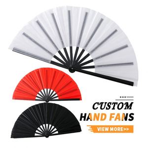 Abanicos Plegables de Plástico Negro con Mango de Bambú, Grandes, de Poliéster, para Sublimación, Venta al por Mayor - Product Image 1