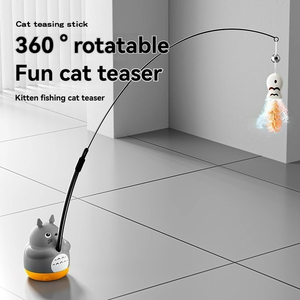 Interactive Self <span class=keywords><strong>Play</strong></span> <span class=keywords><strong>Cat</strong></span> Teaser bacchetta con campana di piume giocattolo per la pesca di gatti per interni filatura per animali domestici divertimento gatto Teaser Self <span class=keywords><strong>Play</strong></span> al coperto - Product Image 5