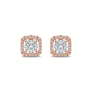 Boucles d'oreilles en or rose E950 avec diamants ronds taille brillant, couleur G, diamants naturels, classiques pour femmes, à porter au quotidien - Product Image 1