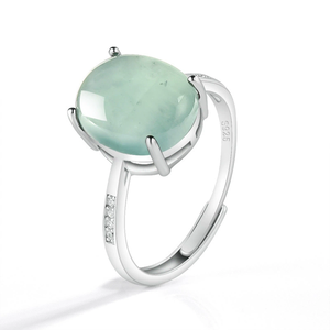 Bague ovale en jadeite bleu eau de qualité A, véritable et naturelle, jade de qualité glace, monture en argent S925 - Product Image 1