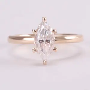 Anillo de diamante de moissanita de corte brillante Marquesa, 5,5x11mm, 14k, oro rosa con dos halo oculto para niñas