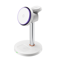 Chargeur sans fil magnétique 3 en 1 15W avec support réglable pour téléphone, montre et écouteurs, avec tube en aluminium et lumière ambiante tactile