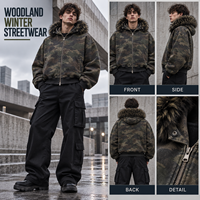 Sweat à capuche camouflage personnalisé en fourrure, zippé, coupe oversize et carrée, épais, effet vieilli, unisexe, style streetwear, fournisseur en gros pour marques