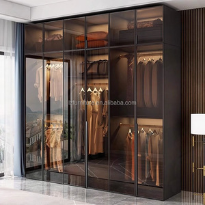 Custom Cloakroom Furniture <b>Clothes</b> <b>Storage</b> Cabinet Walk-In Closet Black Wardrobe Cabinet Wardrobe with Glass Door - Product Image 1