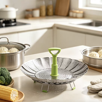 Panier à vapeur en acier inoxydable avec poignée centrale amovible extensible pour les fruits de mer végétariens Cookin