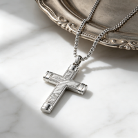 Pendentif TIZTI de luxe en météorite pour homme, en acier inoxydable avec incrustation de météorite véritable, collier pendentif croix pour gentleman