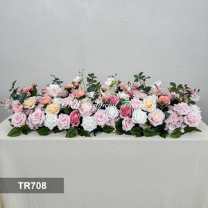 Guirlande de fleurs artificielles réalistes roses et feuilles d'eucalyptus vertes pour mariage, chemin de <span class=keywords><strong>table</strong></span> floral pour mariages - Product Image 2