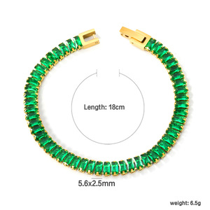 Elegant Green <b>Crystal</b> <b>Bracelet</b> 18k Gold Plated Stainless Steel Channel Setting Geometric Design Gift Jewelry for Women - Product Image 5
