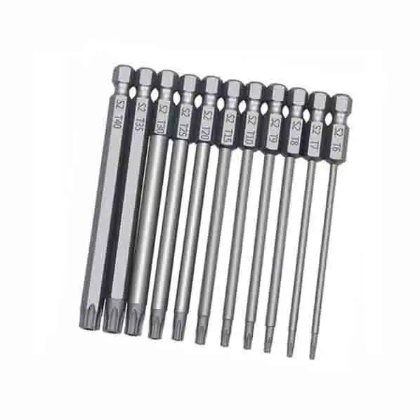 กลวง100มิลลิเมตรความยาว11ชิ้น S2 Torx ไขควงบิตชุด