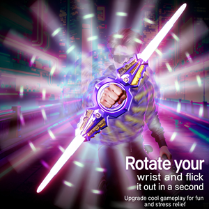 Sabre laser rotatif à double tranchant avec lumières LED clignotantes, épée télescopique rechargeable pour collection et soulagement du stress - Product Image 1