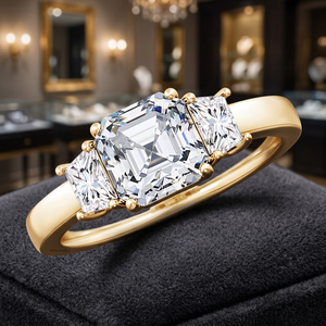 แหวนเพชรทรง Asscher รับรองโดย IGI เพชรเลี้ยงในห้องปฏิบัติการ ประดับเพชรทรง Trapezoid ด้านข้าง 3 เม็ด สำหรับผู้หญิง ทอง 10K 14K 18K เงิน 925 935 - Product Image 1