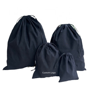 High Quality Custom Logo Canvas Cotton <strong>Drawstring</strong> Bag Black Reusable Gift Dust Bag Packaging Cloth
