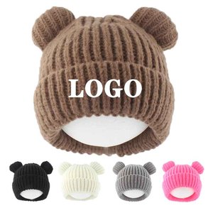 Couleur unie Mignon Petit Ours Enfant Bonnets Tricoté Chapeau Épaissir Chaud Doux Stretch Crâne Cap Personnalisez Votre Logo - Product Image 1