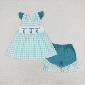 Sibling Baby Girls Summer Cars Linemen Tunic Ruffle Shorts <b>Clothes</b> Sets - Product Image 5