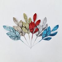 Feuillage artificiel transfrontalier en plastique, feuilles d'eucalyptus dorées scintillantes pour Noël, décorations d'intérieur, vente en gros