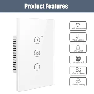 US Standard Tuya Smart WiFi Glass Panel 1/2/3/4 Gang Wall Light Alexa Remote Control Smart Touch Switch