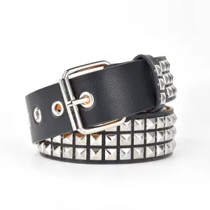 Cinturón con tachuelas de cuero Punk, remaches de cuentas cuadradas, cinturón de Metal piramidal PU, venta al por mayor