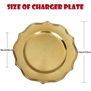 Assiette de présentation dorée vintage pour mariage, en plastique, ronde de 13 pouces, pour banquets et dîners, avec bord floral en relief - Product Image 4