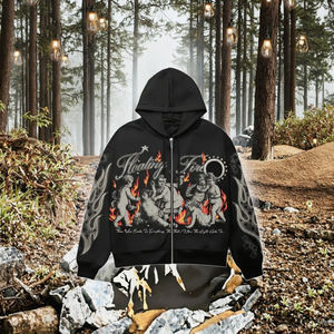 เสื้อฮู้ดดี้ทรงโอเวอร์ไซส์แบบวินเทจสำหรับทุกเพศ มีซิปและกระเป๋า |   ผ้าฟลีซผ้าฝ้าย 100% |   ดีไซน์แบบไหล่ตก - Product Image 3