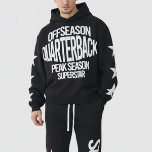 Chándal para hombre con logotipo personalizado de algodón 100%, chándal con estampado de soplo de peso pesado, chándal con dobladillo crudo de invierno, opciones de talla grande - Product Image 1